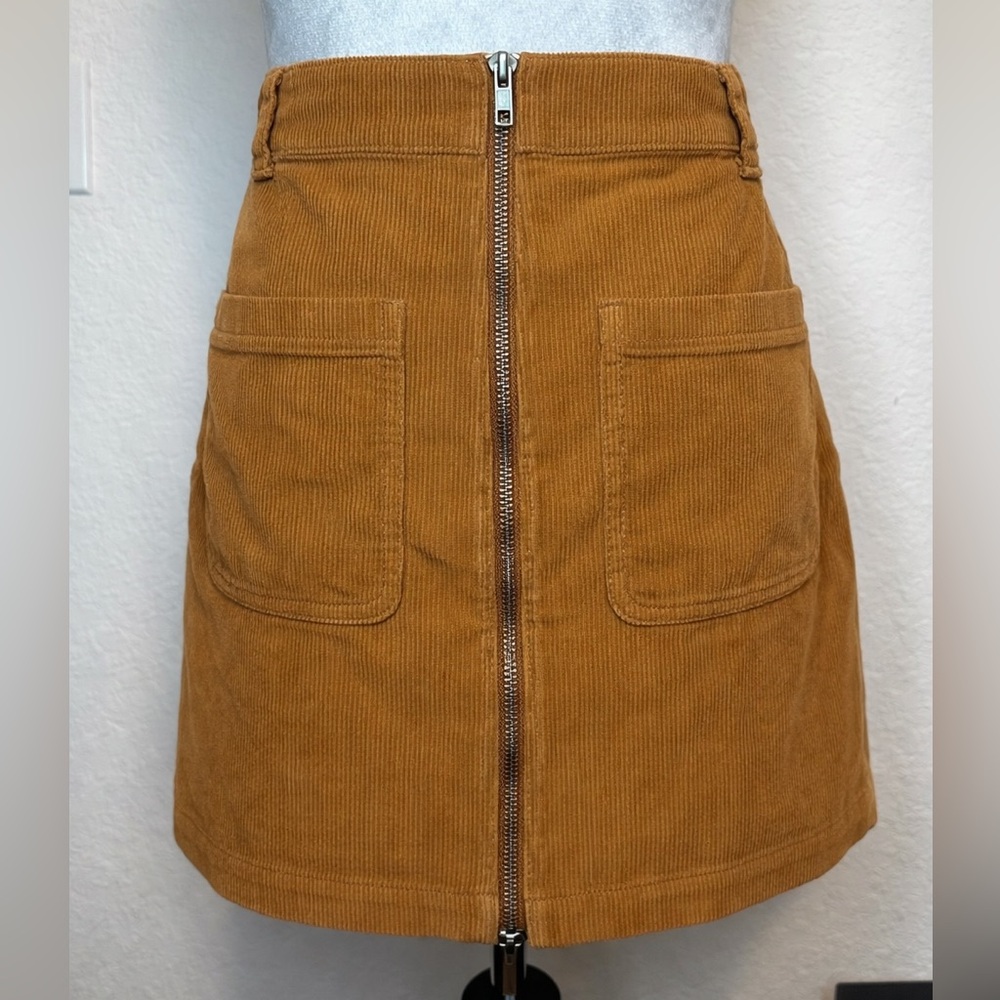 Madewell Corduroy Mini Skirt Size 28 Brown Zip Front Utility Pocket